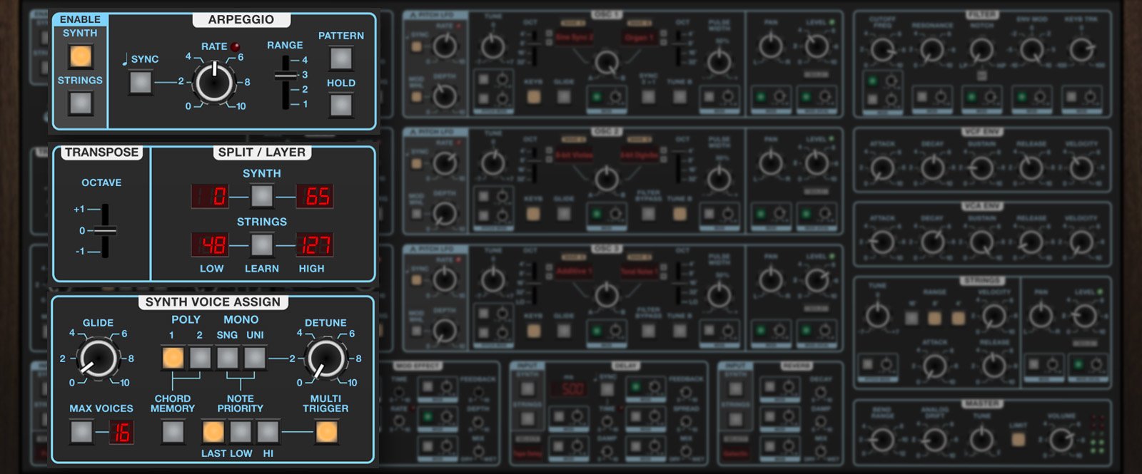 Cherry Audio Dreamsynth UI - Arp, Splits/Layers/Voice Assign