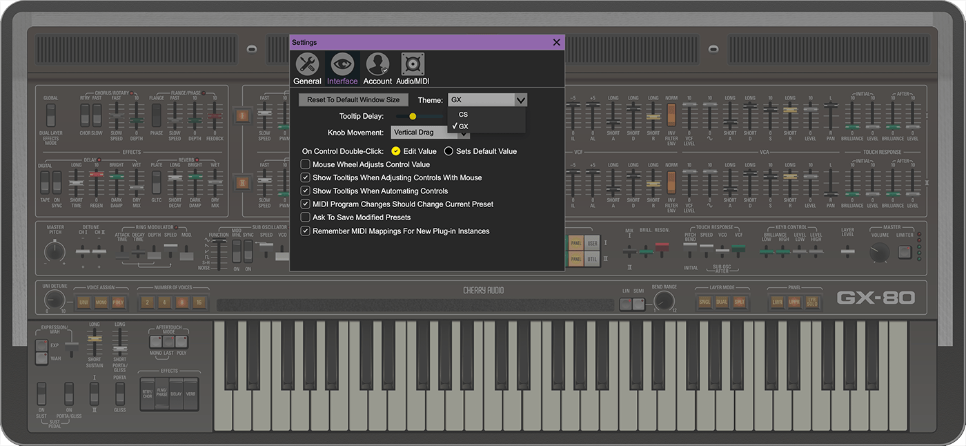 Cherry Audio GX-80 UI - CS and GX Themes