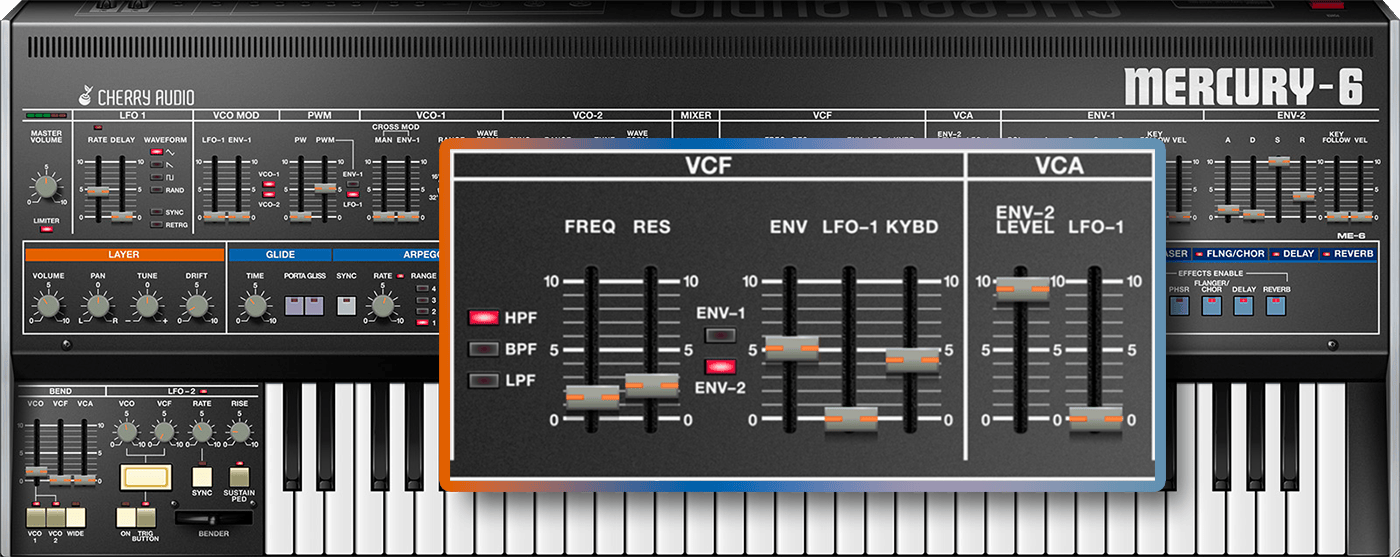 Cherry Audio Mercury-6 UI - VCF and VCA